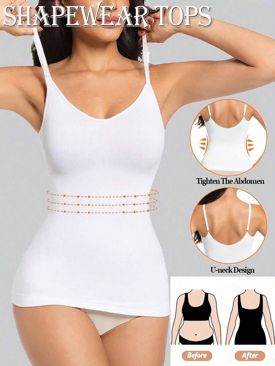 Women's white seamless shapewear crop top featuring adjustable straps and tummy control body shaping design.