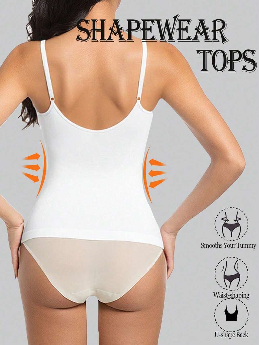 Women's white seamless shapewear crop top featuring adjustable straps and tummy control body shaping design.