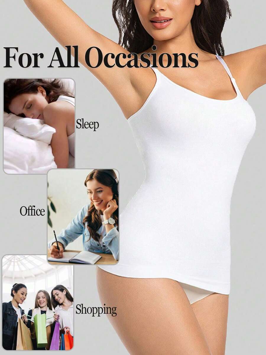 Women's white seamless shapewear crop top featuring adjustable straps and tummy control body shaping design.
