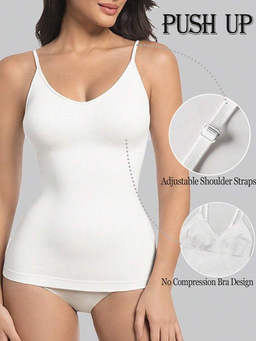 Women's white seamless shapewear crop top featuring adjustable straps and tummy control body shaping design.