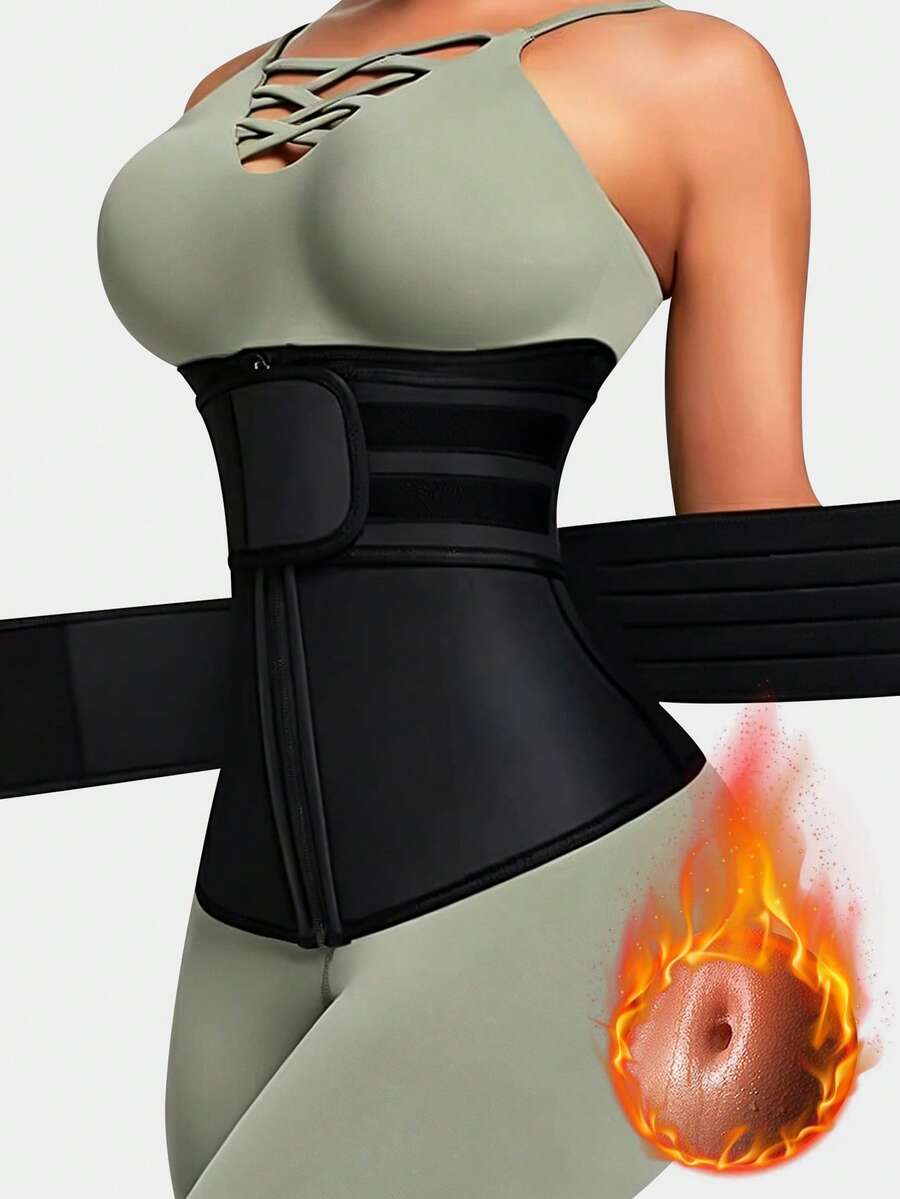 Black neoprene sports waist belt for women offering light tummy compression and waist shaping for fitness, yoga, and daily wear.