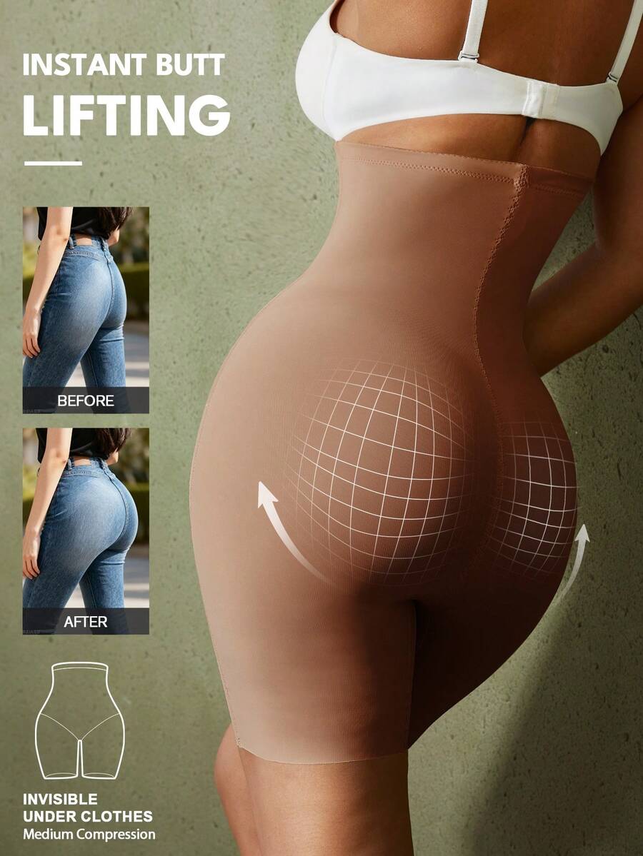 Women's high waist seamless shapewear shorts featuring strong tummy control and high stretch compression.
