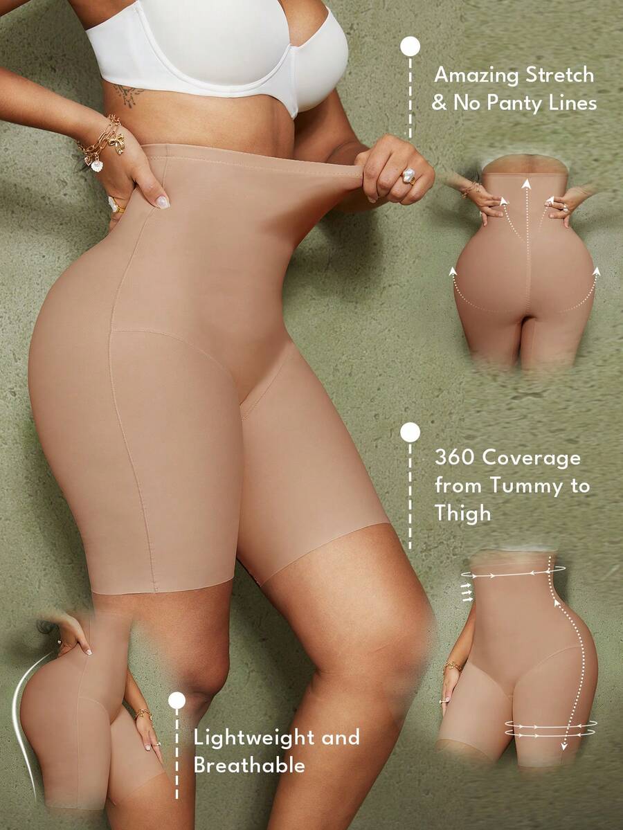 Women's high waist seamless shapewear shorts featuring strong tummy control and high stretch compression.