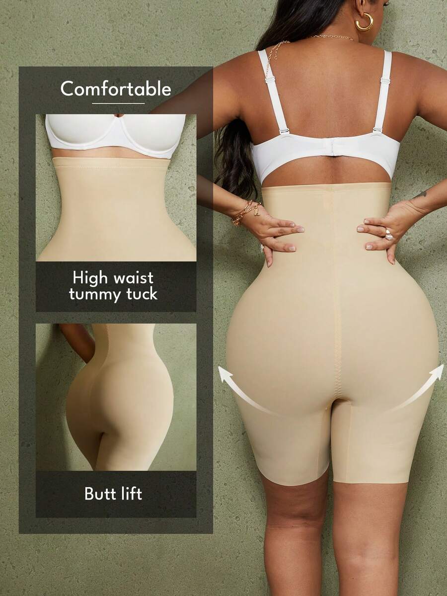 Women's high waist seamless shapewear shorts featuring strong tummy control and high stretch compression.