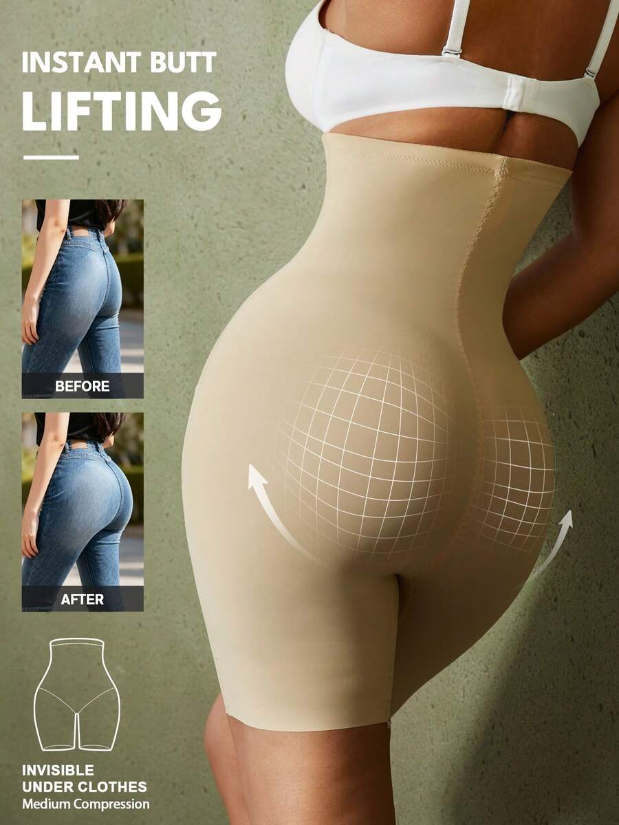 Women's high waist seamless shapewear shorts featuring strong tummy control and high stretch compression.