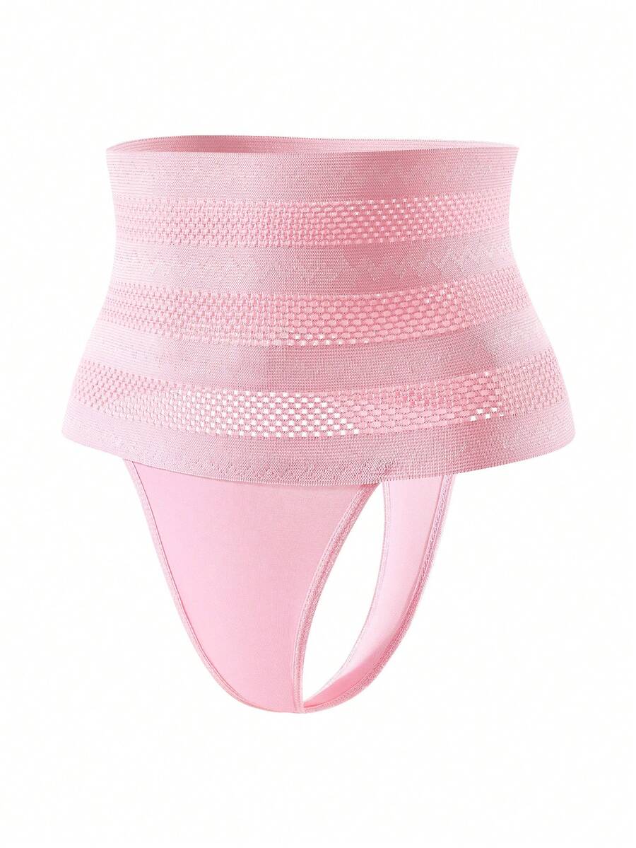 Women's apricot super high waist body shaping briefs featuring ultra light waist support and geometric pattern.