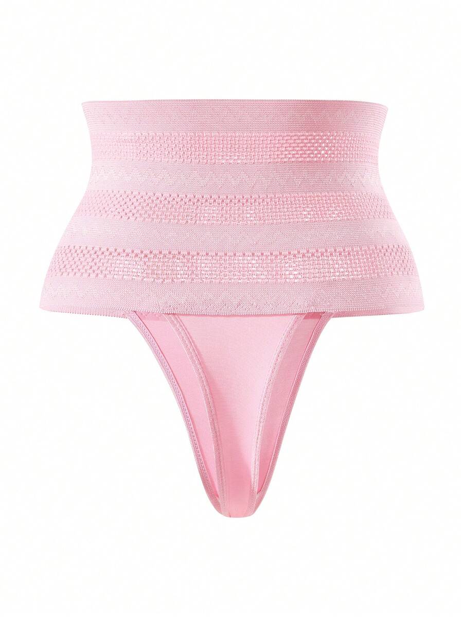 Women's apricot super high waist body shaping briefs featuring ultra light waist support and geometric pattern.