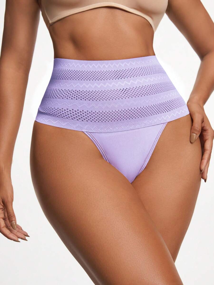Women's apricot super high waist body shaping briefs featuring ultra light waist support and geometric pattern.