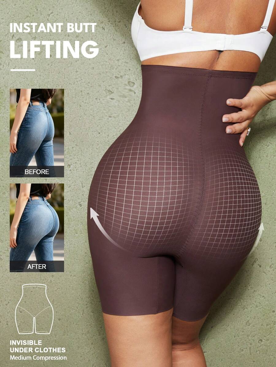 Women's high waist seamless shapewear shorts featuring strong tummy control and high stretch compression.