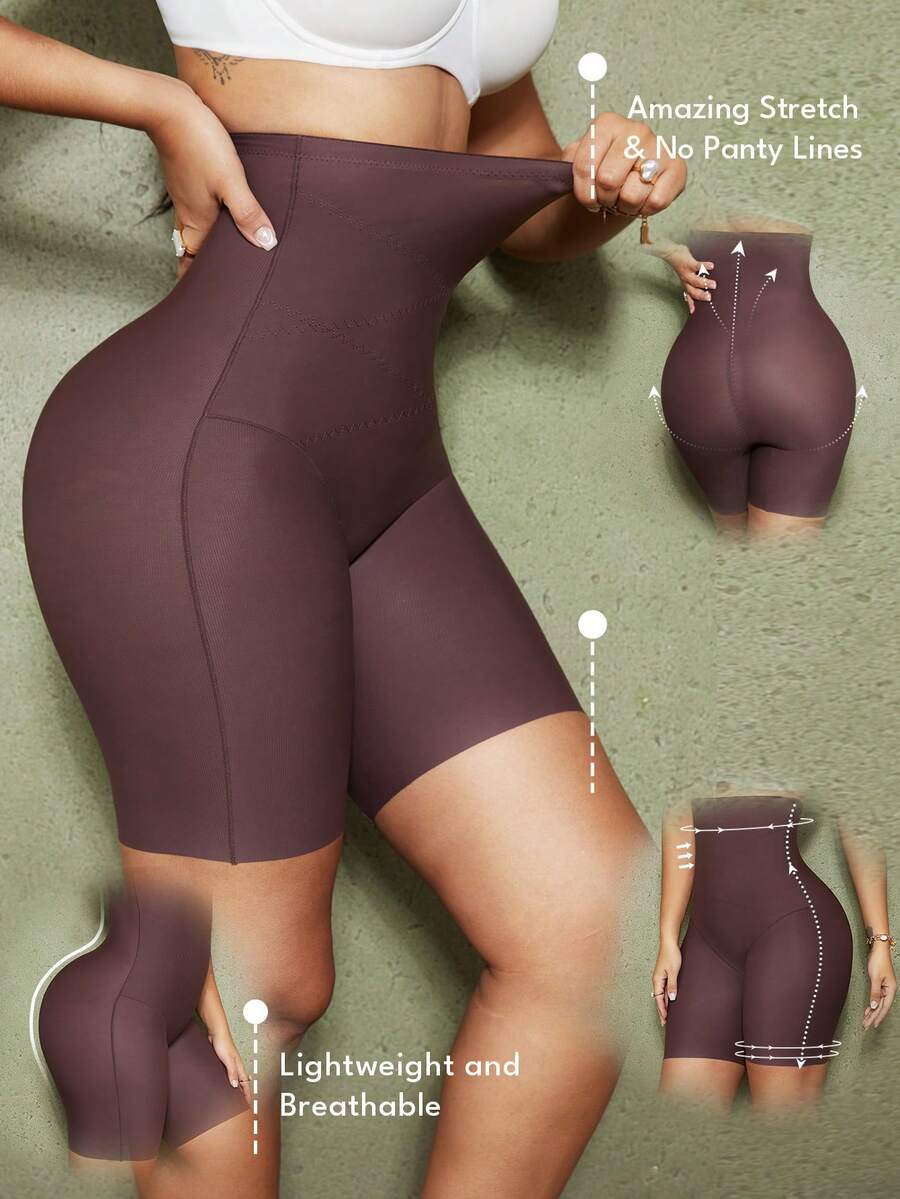 Women's high waist seamless shapewear shorts featuring strong tummy control and high stretch compression.