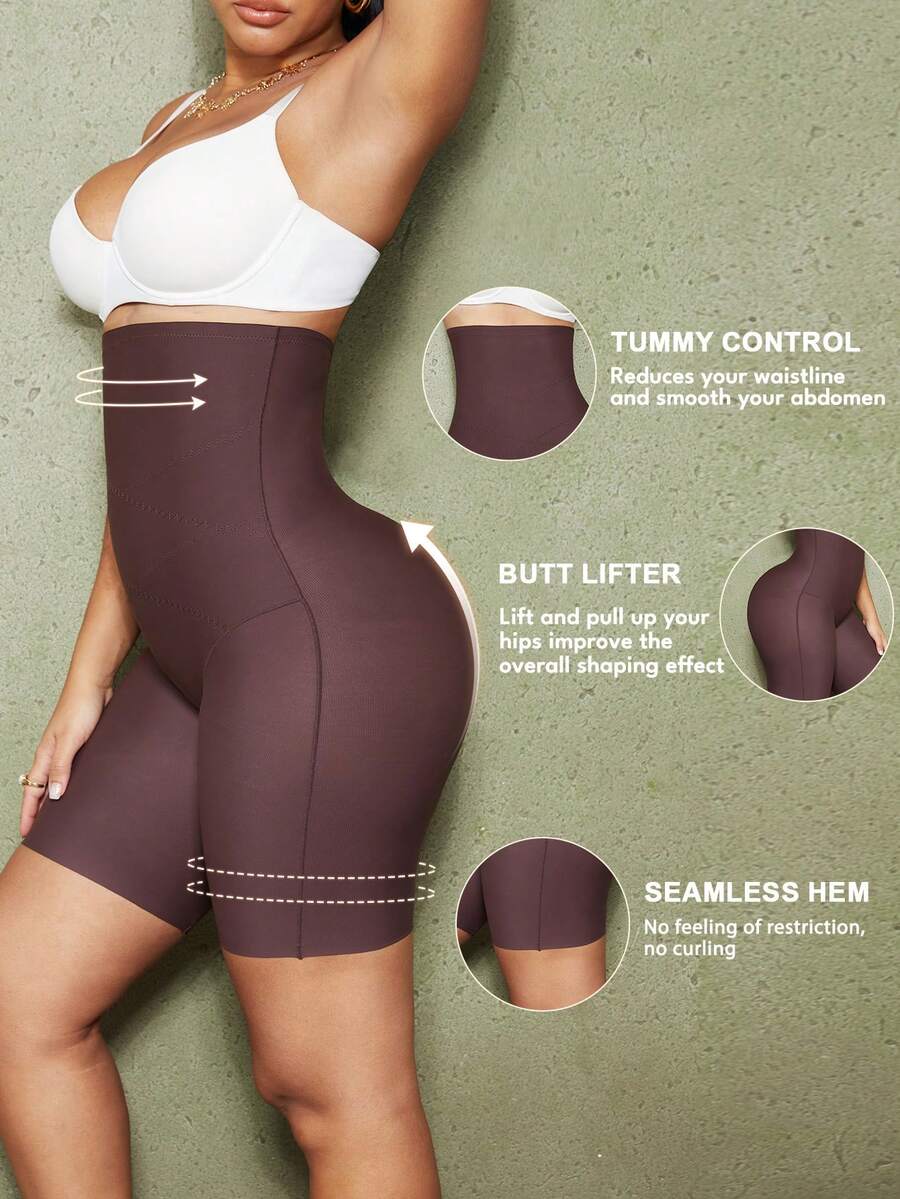 Women's high waist seamless shapewear shorts featuring strong tummy control and high stretch compression.