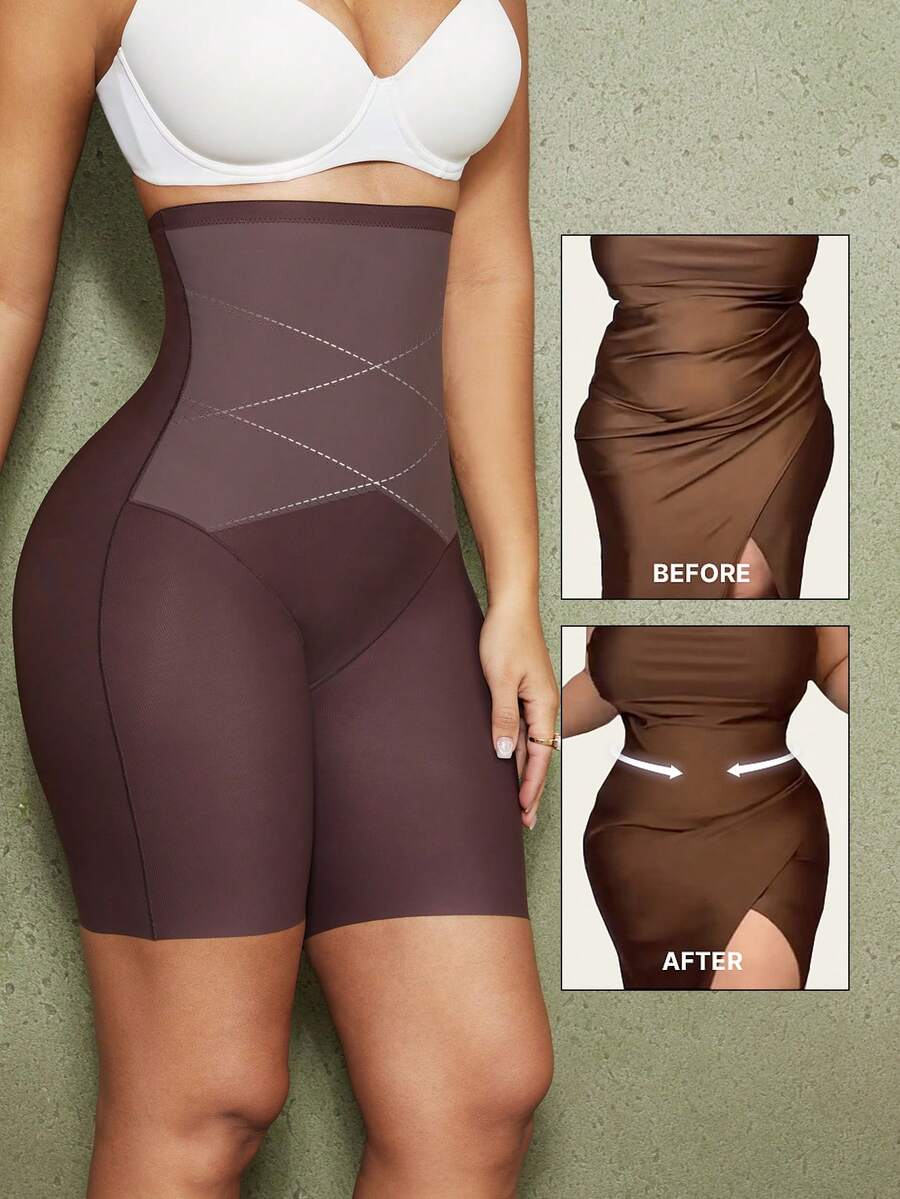 Women's high waist seamless shapewear shorts featuring strong tummy control and high stretch compression.