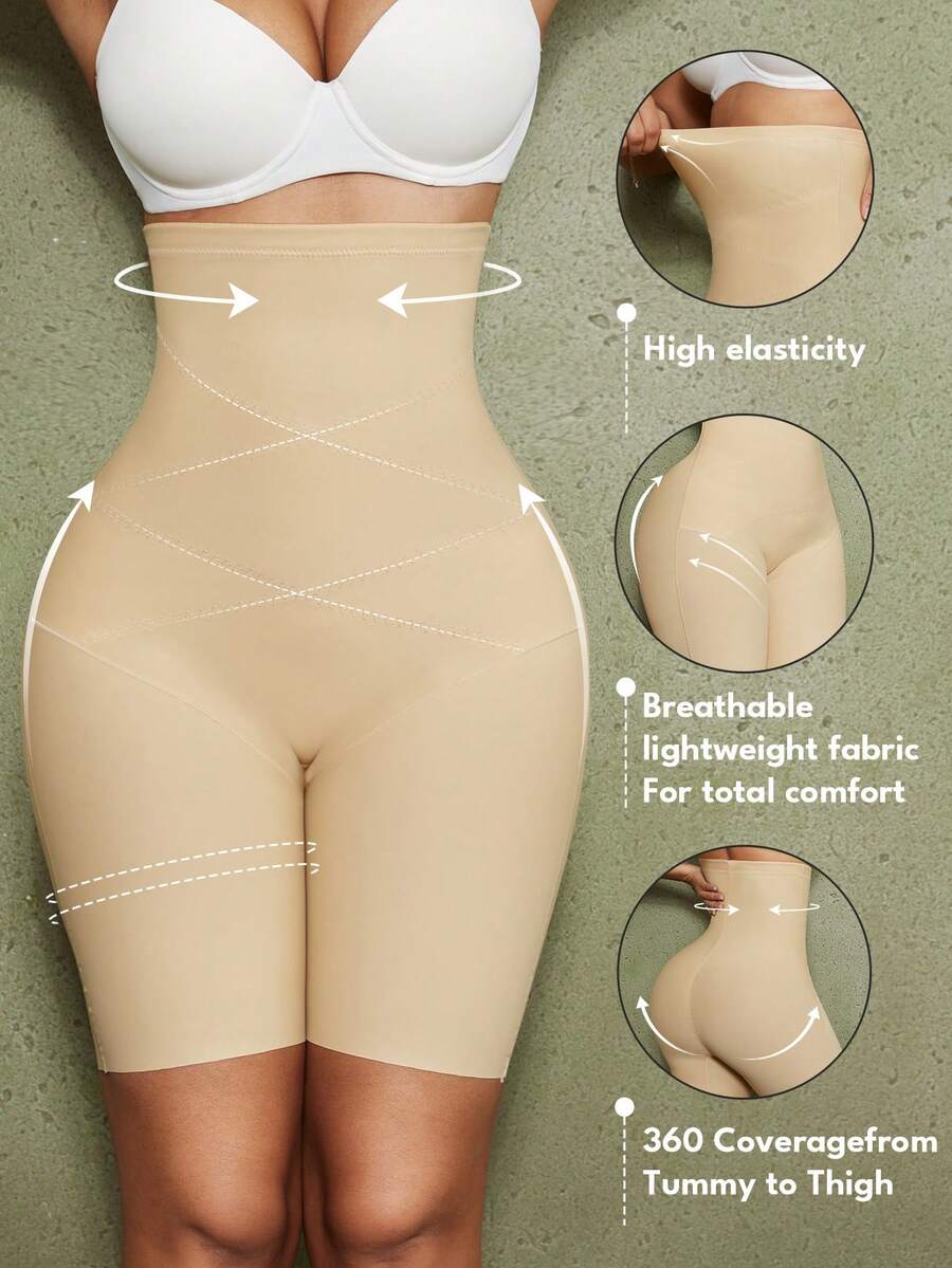 Women's high waist seamless shapewear shorts featuring strong tummy control and high stretch compression.