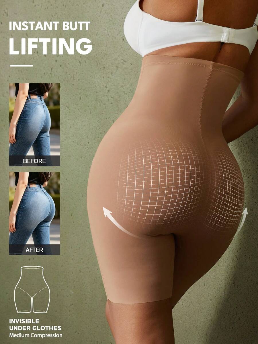 Women's high waist seamless shapewear shorts featuring strong tummy control and high stretch compression.