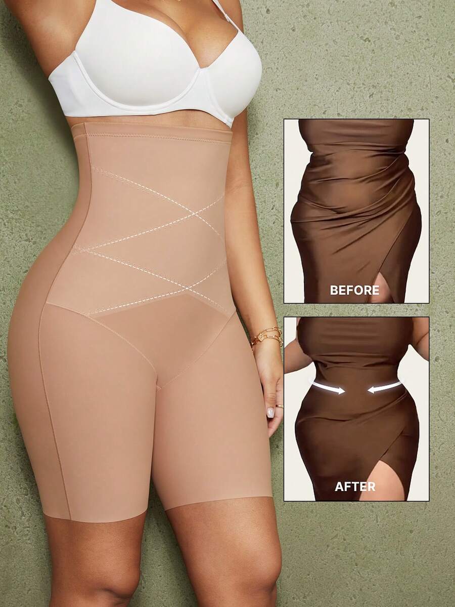 Women's high waist seamless shapewear shorts featuring strong tummy control and high stretch compression.
