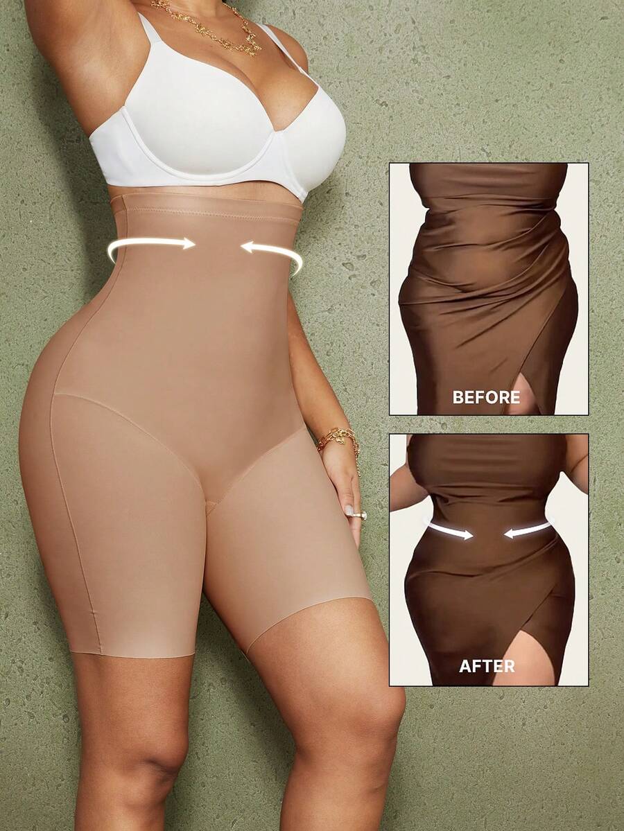 Women's high waist seamless shapewear shorts featuring strong tummy control and high stretch compression.