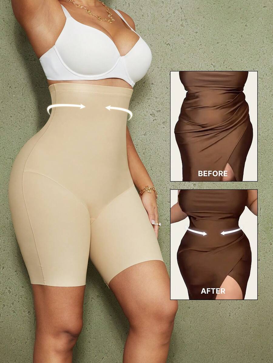 Women's high waist seamless shapewear shorts featuring strong tummy control and high stretch compression.