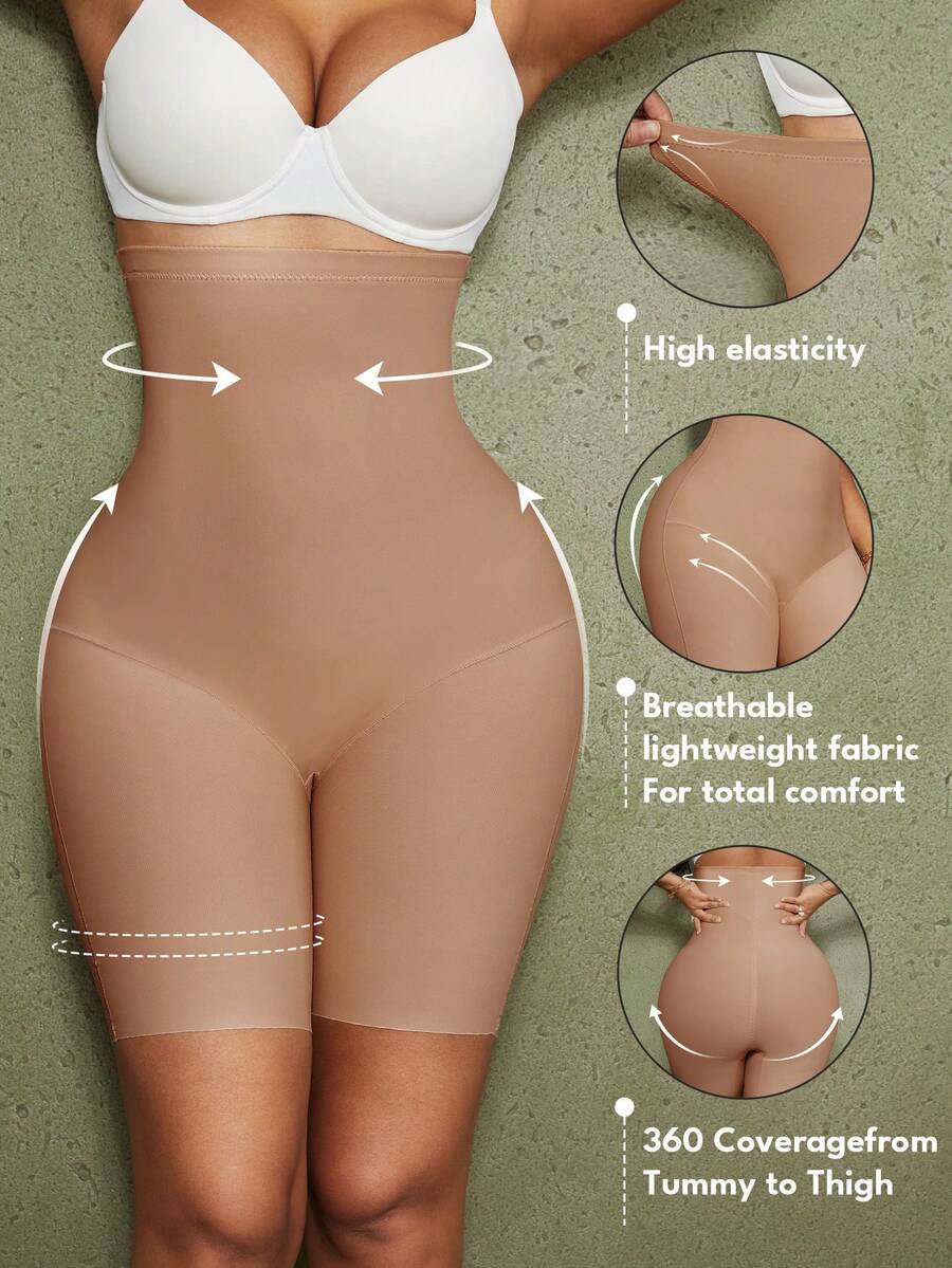 Women's high waist seamless shapewear shorts featuring strong tummy control and high stretch compression.