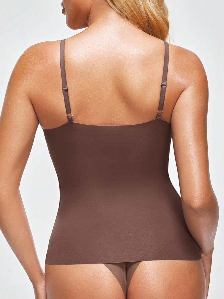 Beige minimalist wireless spaghetti strap camisole bra top for women with removable padding
