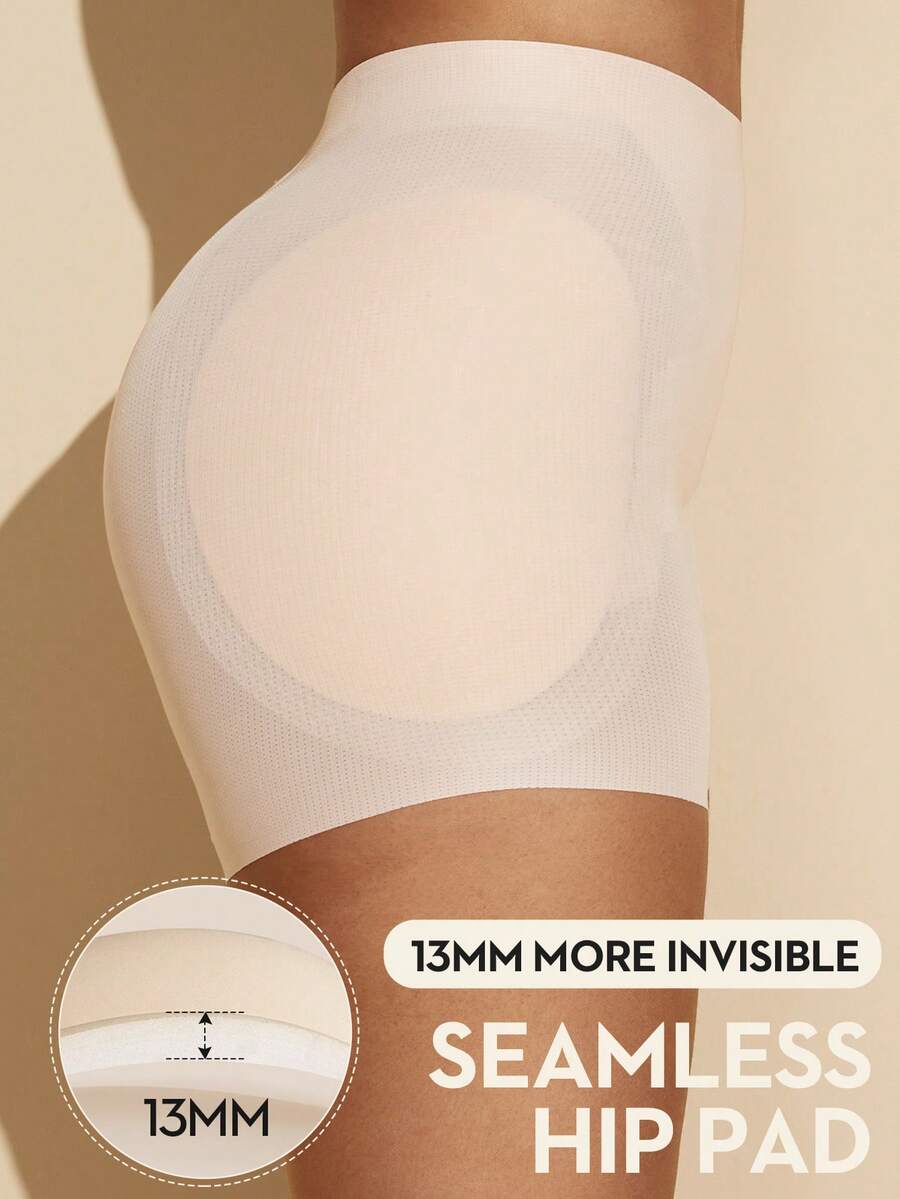 Apricot high-stretch women's butt lifting shapewear shorts with removable padded buttocks for tummy and waist control.