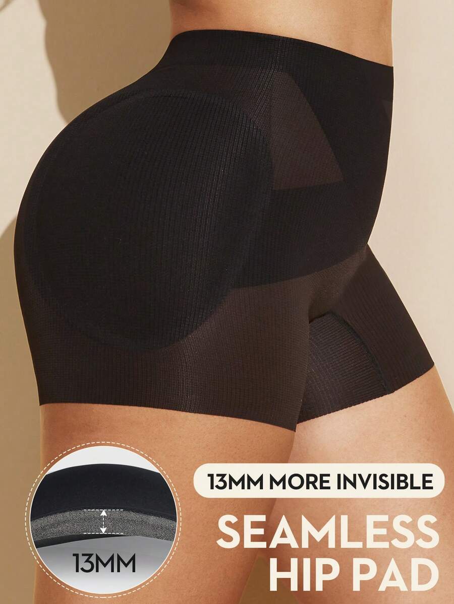 Apricot high-stretch women's butt lifting shapewear shorts with removable padded buttocks for tummy and waist control.