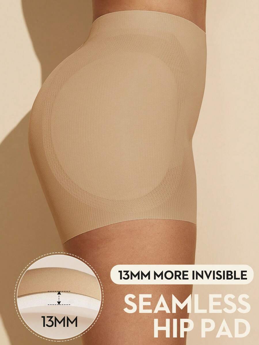 Apricot high-stretch women's butt lifting shapewear shorts with removable padded buttocks for tummy and waist control.