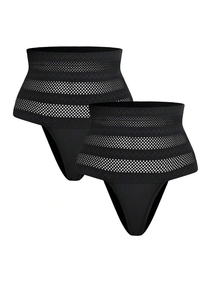 Women's apricot super high waist body shaping briefs featuring ultra light waist support and geometric pattern.