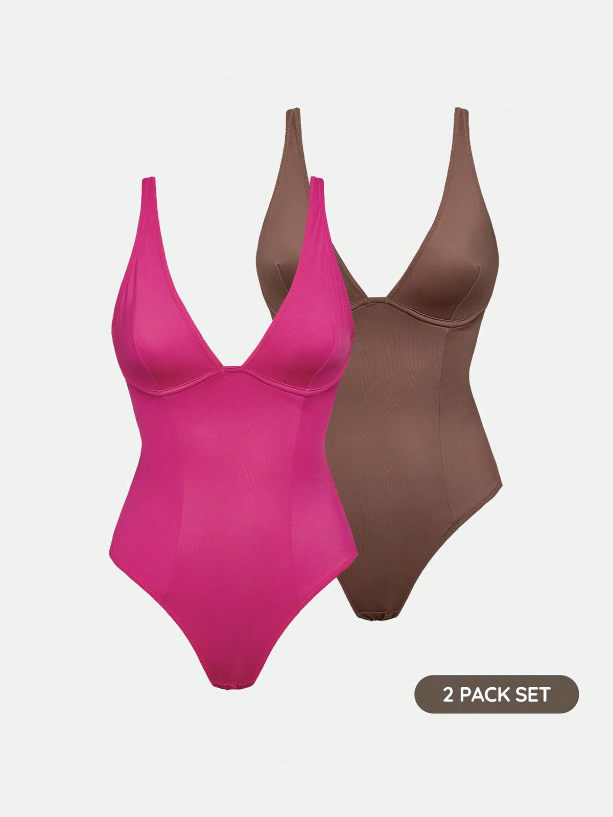 Apricot backless shapewear bodysuit with thong cut, cup details, and high-stretch fabric for light tummy support.