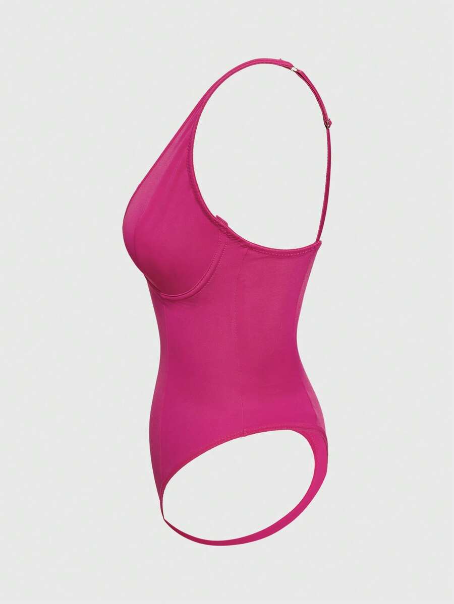 Apricot backless shapewear bodysuit with thong cut, cup details, and high-stretch fabric for light tummy support.