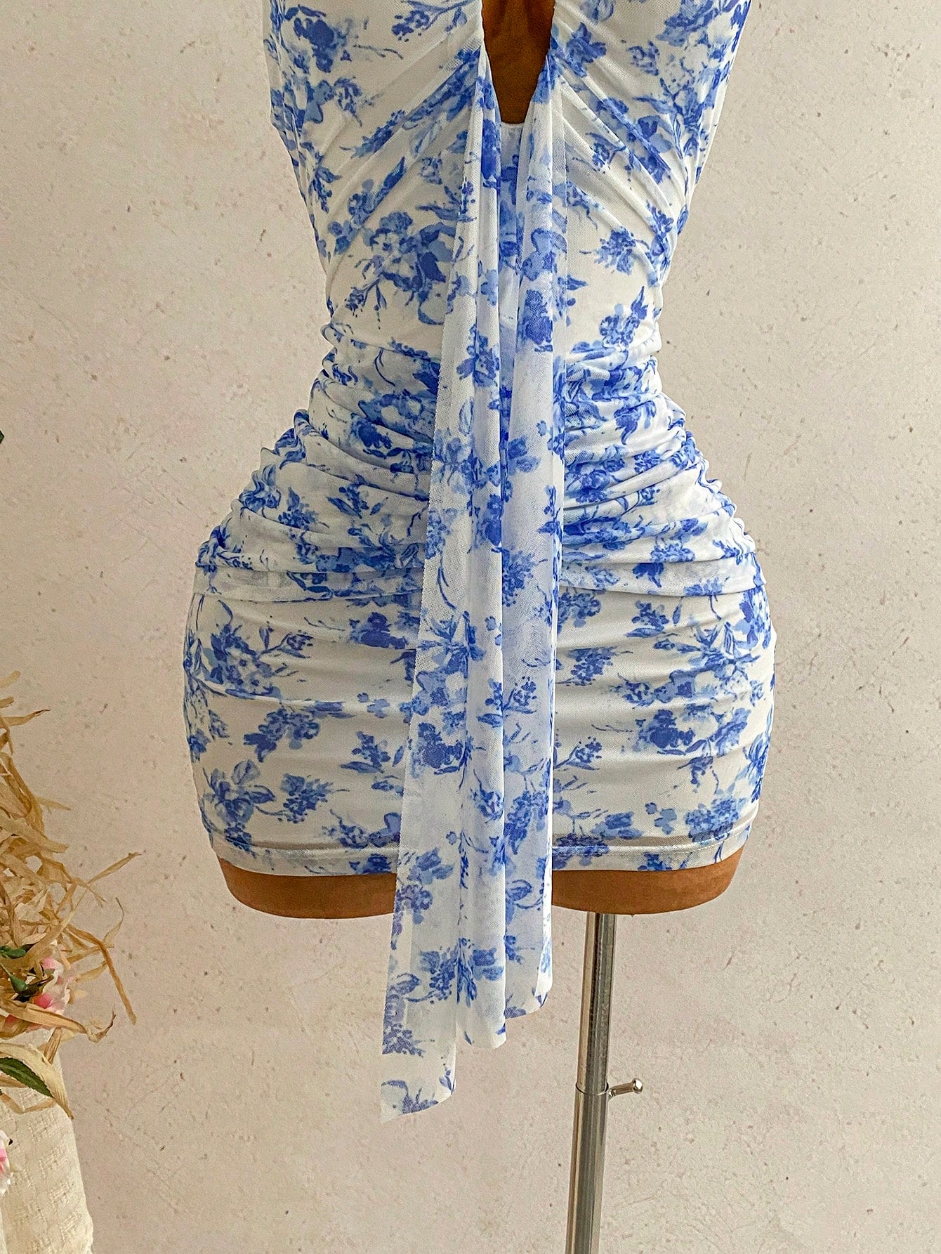 Women's Pale Yellow Halter Mini Dress,Deep V-Neck Ruched Bow Tie Summer Casual Sundress,Perfect For Holiday,Vacation,Beach,Party & Music Festival
