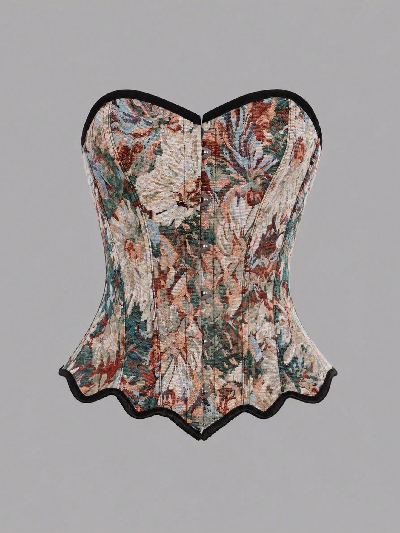 Multicolor floral pattern boned bustier micro crop top for women featuring a strapless sleeveless design and slim fit.