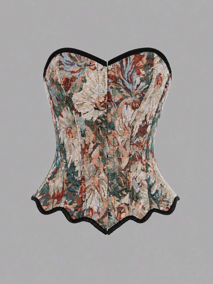 Multicolor floral pattern boned bustier micro crop top for women featuring a strapless sleeveless design and slim fit.