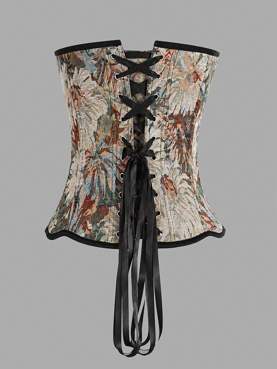 Multicolor floral pattern boned bustier micro crop top for women featuring a strapless sleeveless design and slim fit.