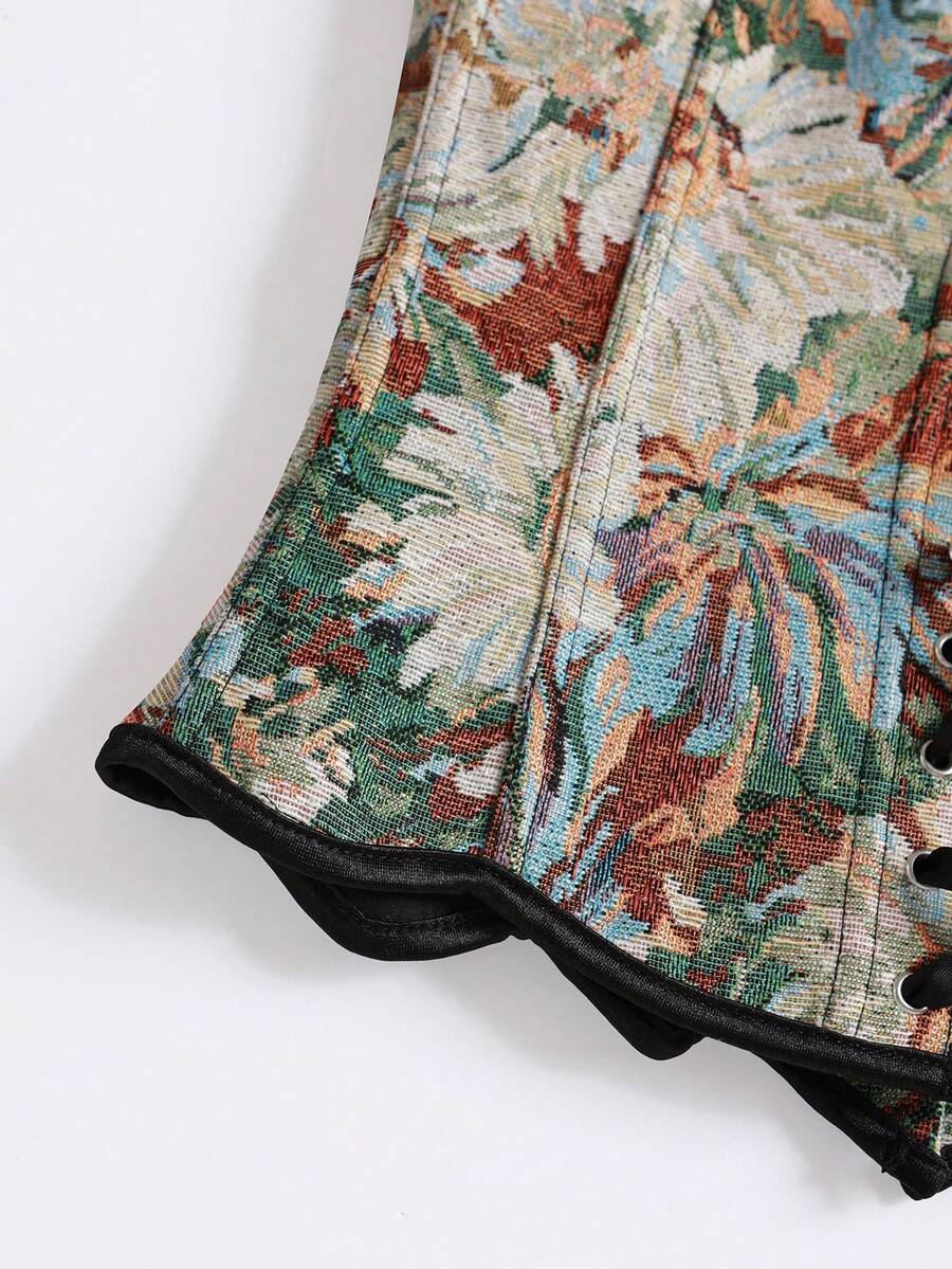 Multicolor floral pattern boned bustier micro crop top for women featuring a strapless sleeveless design and slim fit.
