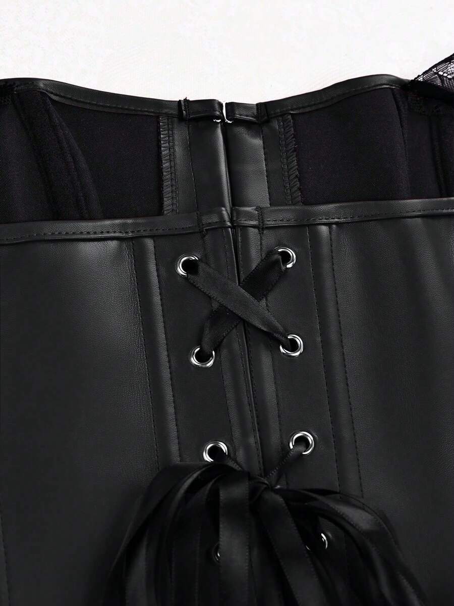 Black Y2K fitted corset crop top featuring a halter neckline, backless design, front hook closure, and back lace-up detail.
