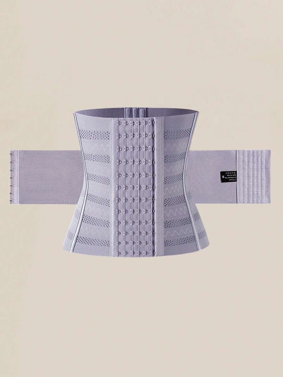 Black double belt wrap waist trainer corset shapewear for women with strong tummy control and button front design.