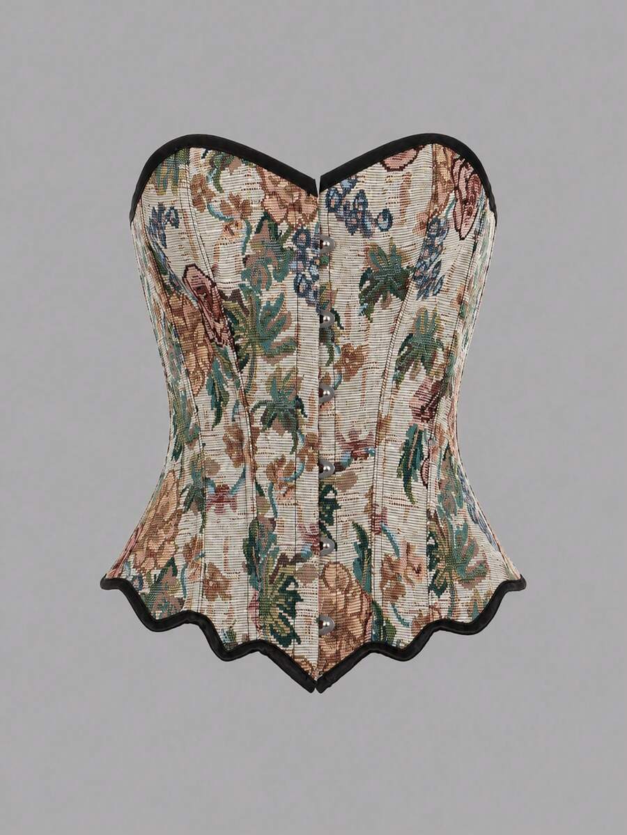 Multicolor floral pattern boned bustier micro crop top for women featuring a strapless sleeveless design and slim fit.