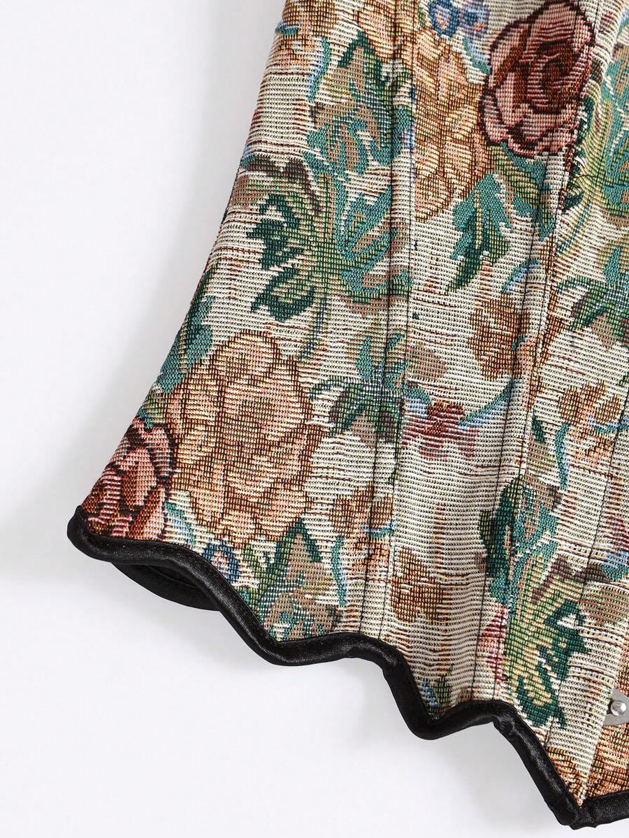 Multicolor floral pattern boned bustier micro crop top for women featuring a strapless sleeveless design and slim fit.
