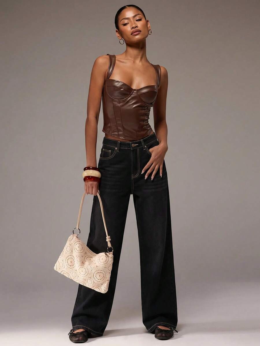 Women's slim fit tank top with rhinestone detail, wide straps, and a short length for casual beach wear.