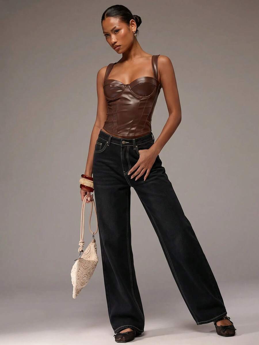 Women's slim fit tank top with rhinestone detail, wide straps, and a short length for casual beach wear.
