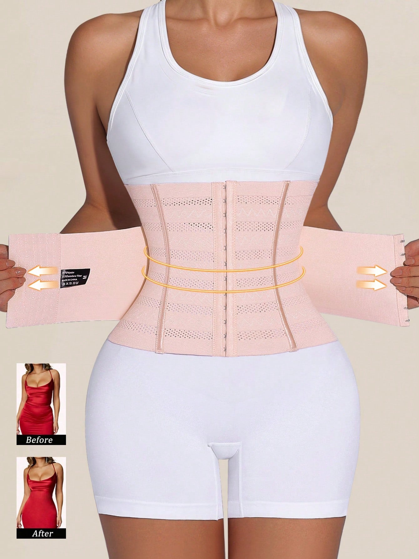 Black double belt wrap waist trainer corset shapewear for women with strong tummy control and button front design.