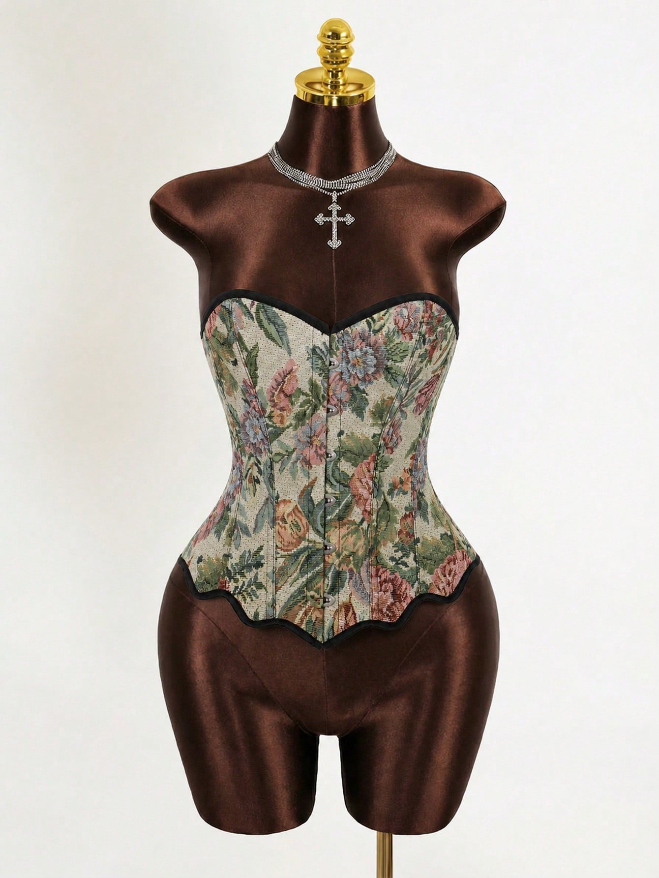 Multicolor floral pattern boned bustier micro crop top for women featuring a strapless sleeveless design and slim fit.