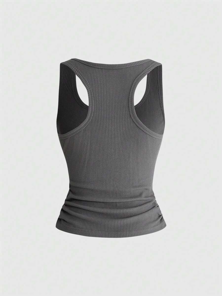Women's black vine cross print tank top featuring a scoop neck and slim fit silhouette.