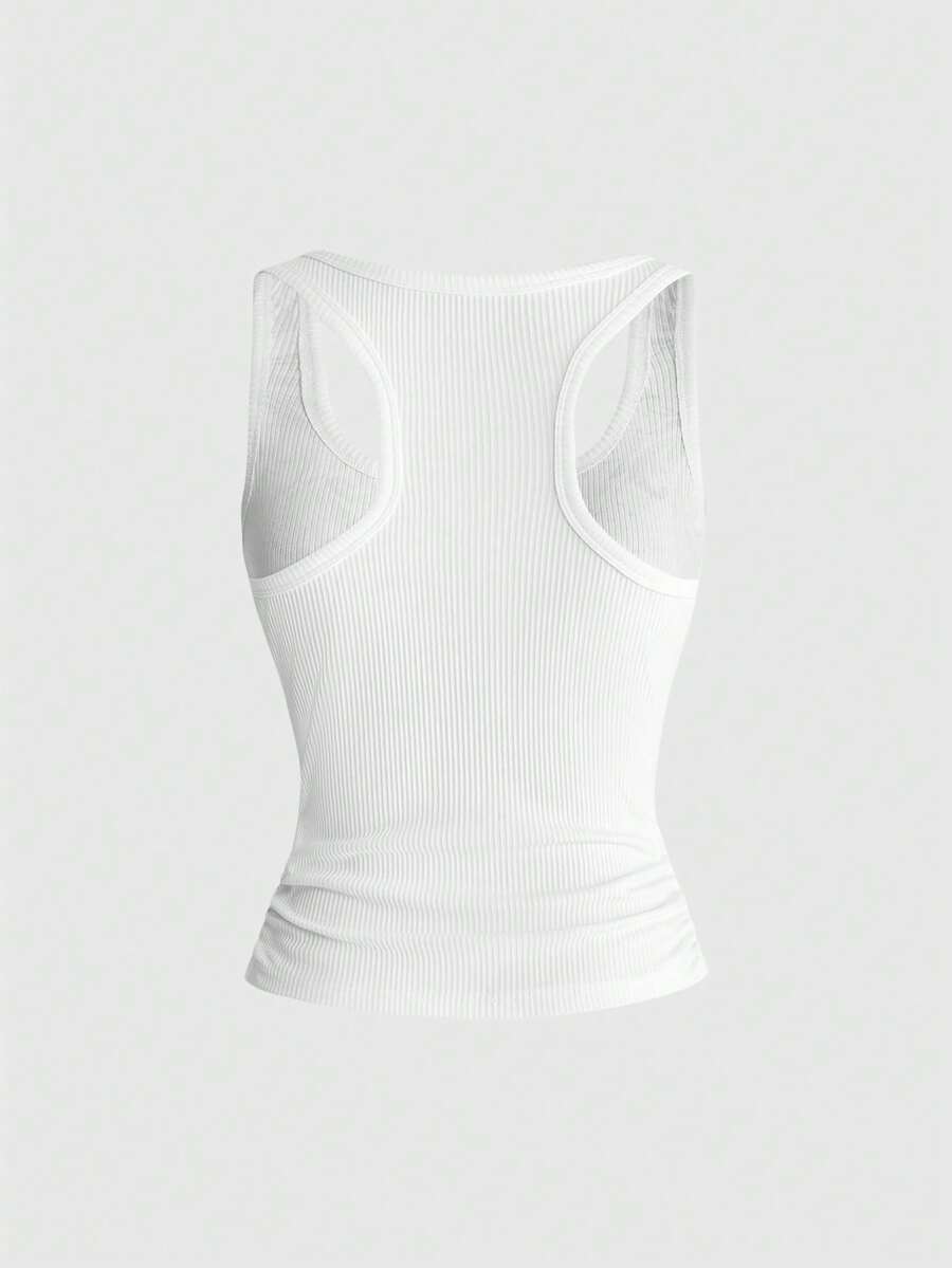 Women's black vine cross print tank top featuring a scoop neck and slim fit silhouette.