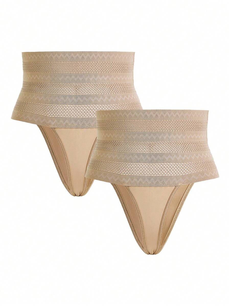 Women's apricot super high waist body shaping briefs featuring ultra light waist support and geometric pattern.