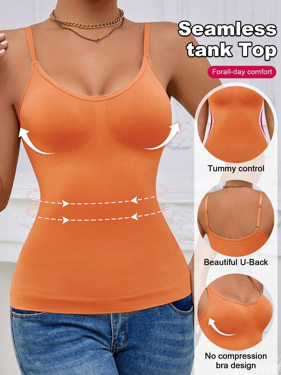 Black rib-knit slimming camisole tank top for women featuring adjustable straps and waist shaping fit.