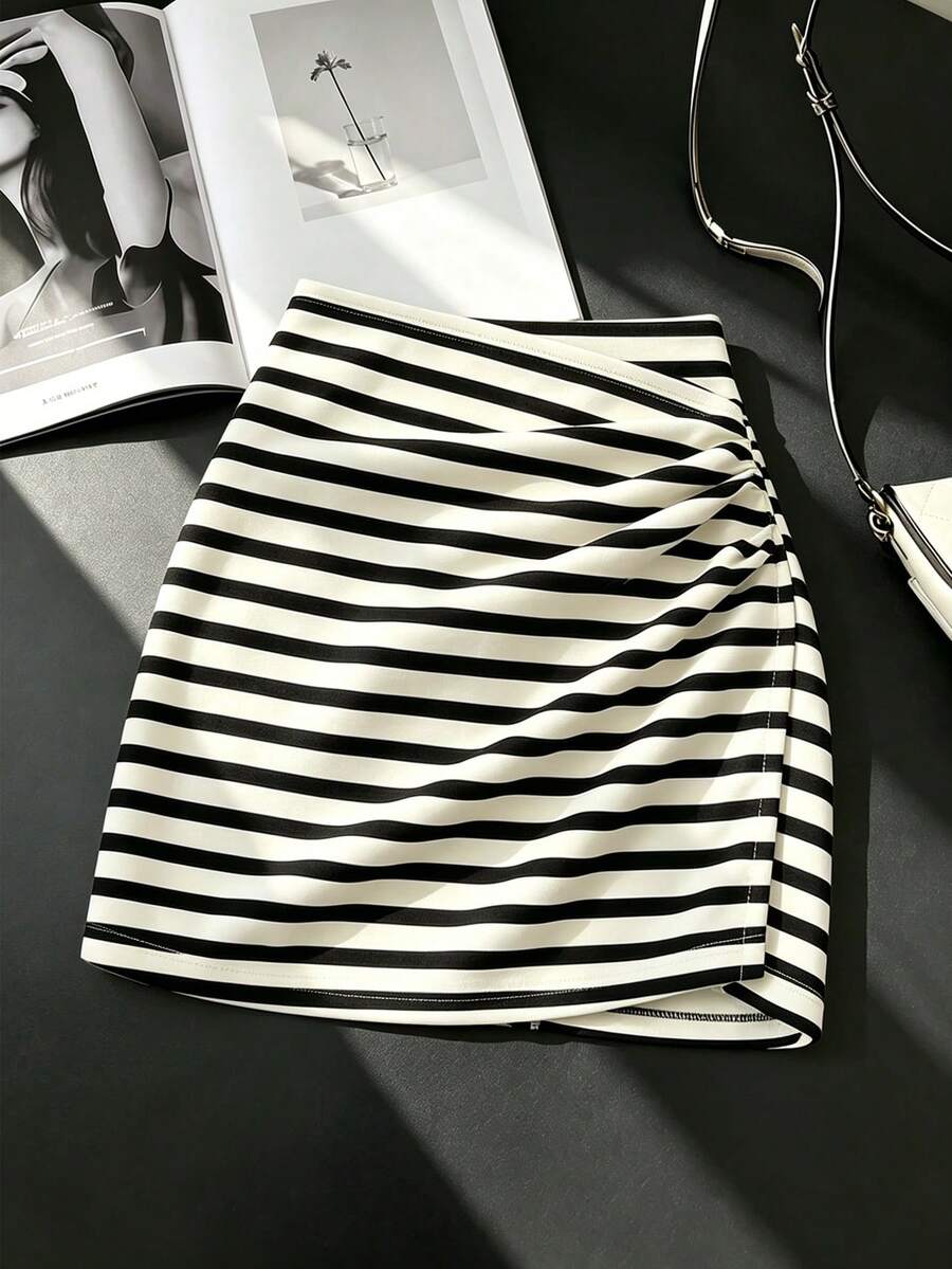 Women's short guipure lace skirt with lettuce trim and skinny mid-waist fit.