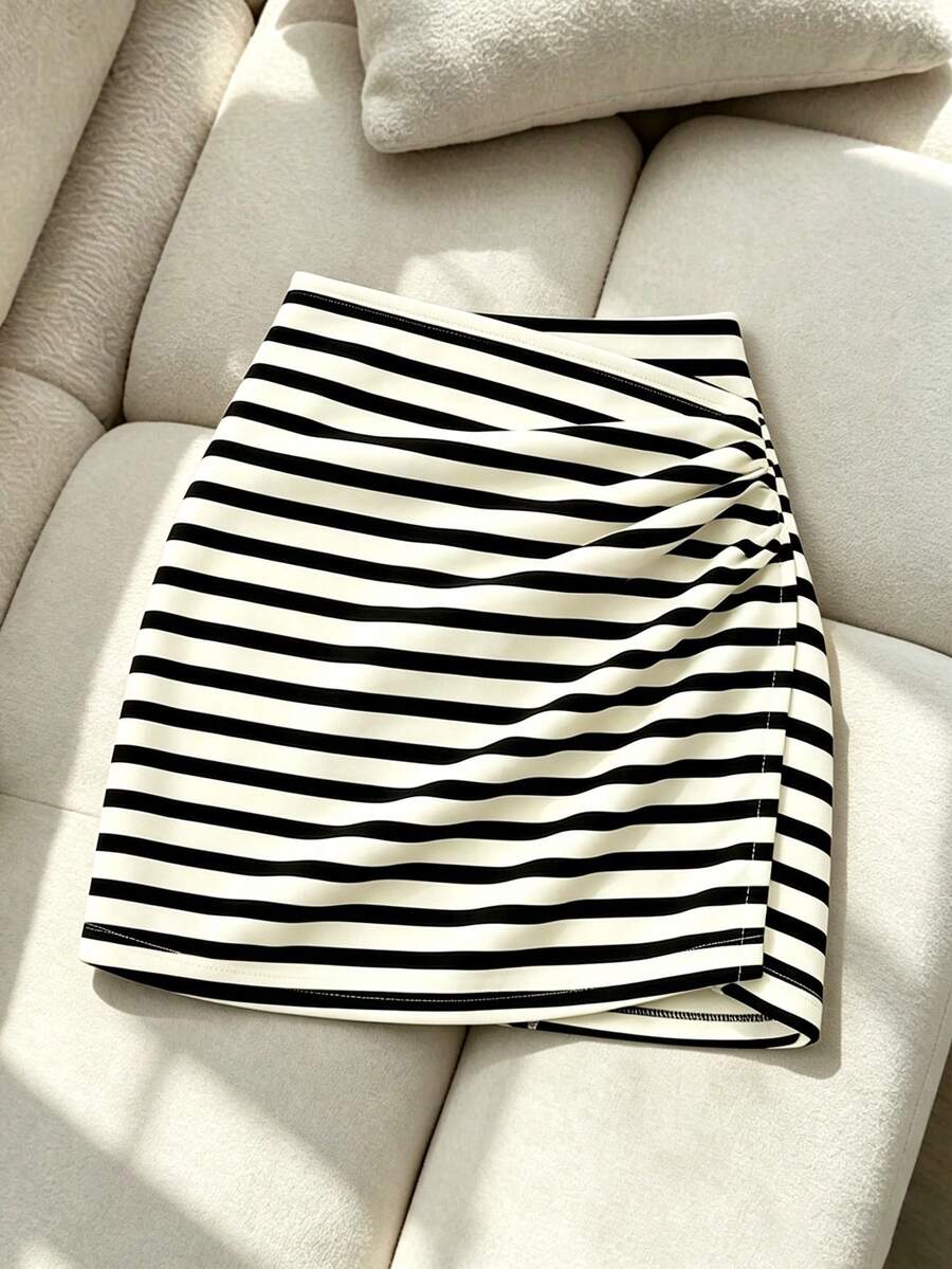 Women's short guipure lace skirt with lettuce trim and skinny mid-waist fit.