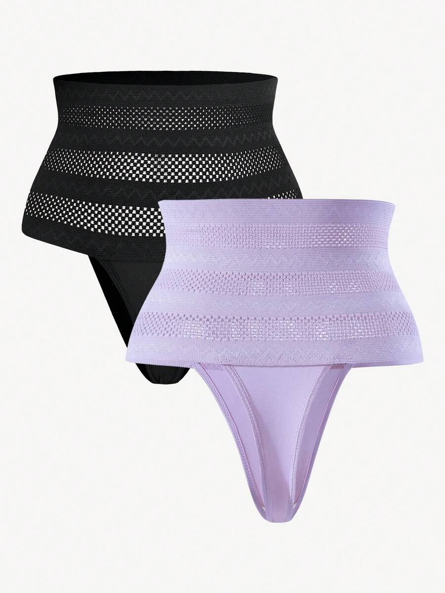 Women's apricot super high waist body shaping briefs featuring ultra light waist support and geometric pattern.