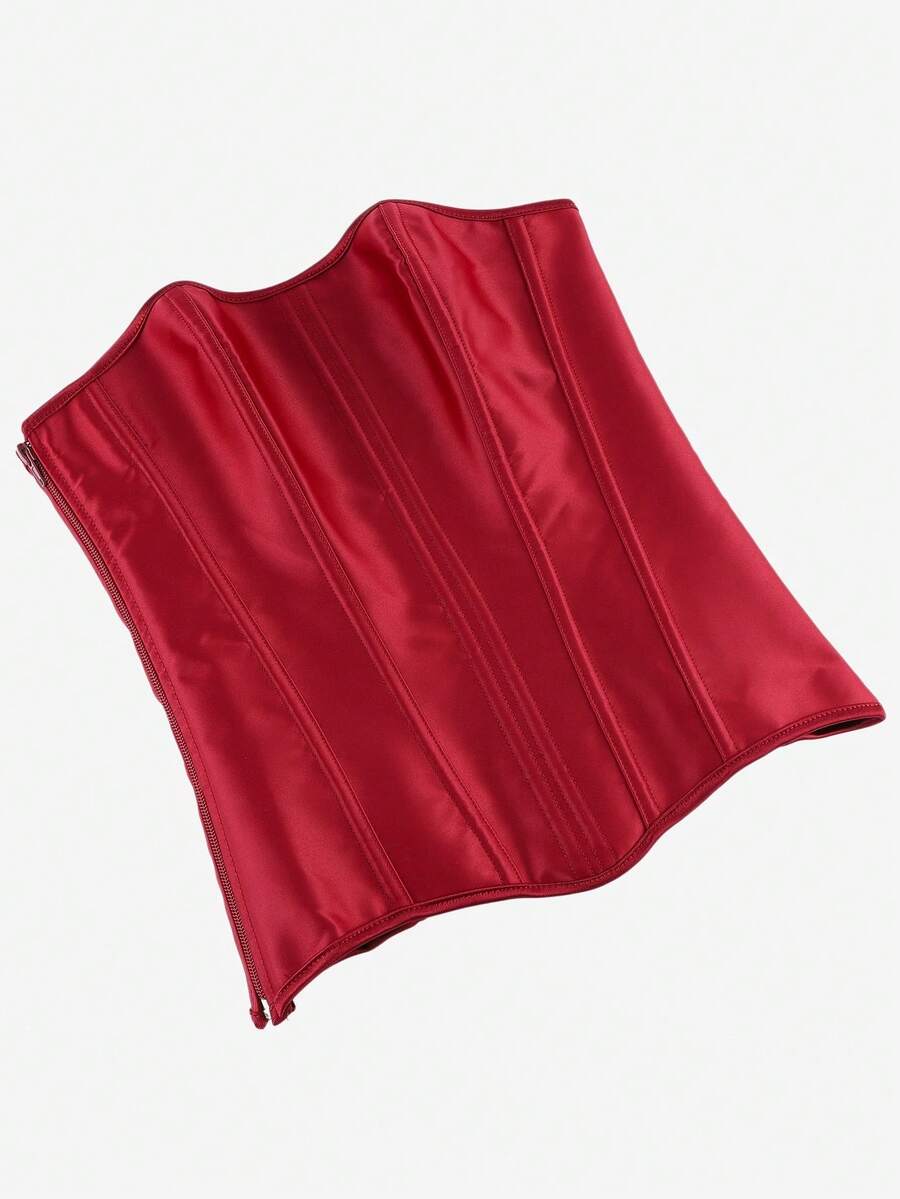 Black overbust corset top bustier with 11 steel bones, side zipper, and grommet eyelet detailing for waist shaping.